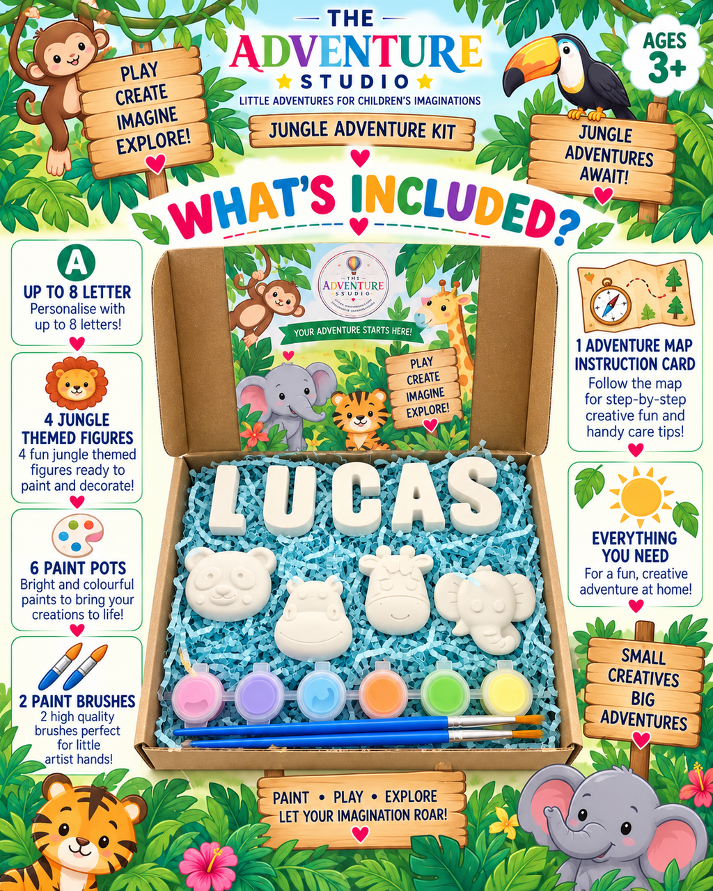 Personalised paint your own jungle adventure gift box