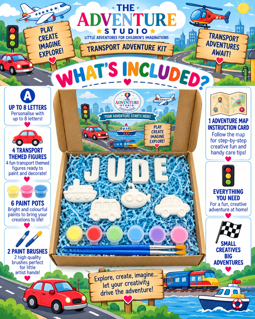 Personalised paint your own transport adventure gift box