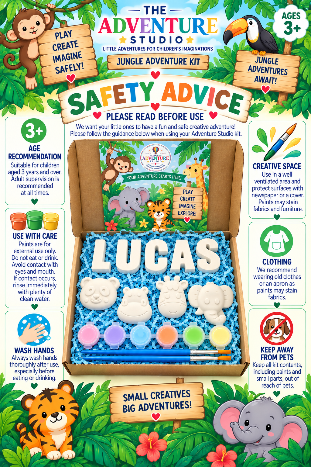 Personalised paint your own jungle adventure gift box