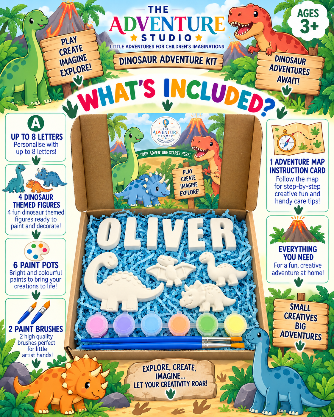 Personalised paint your own dinosaurs adventure gift box