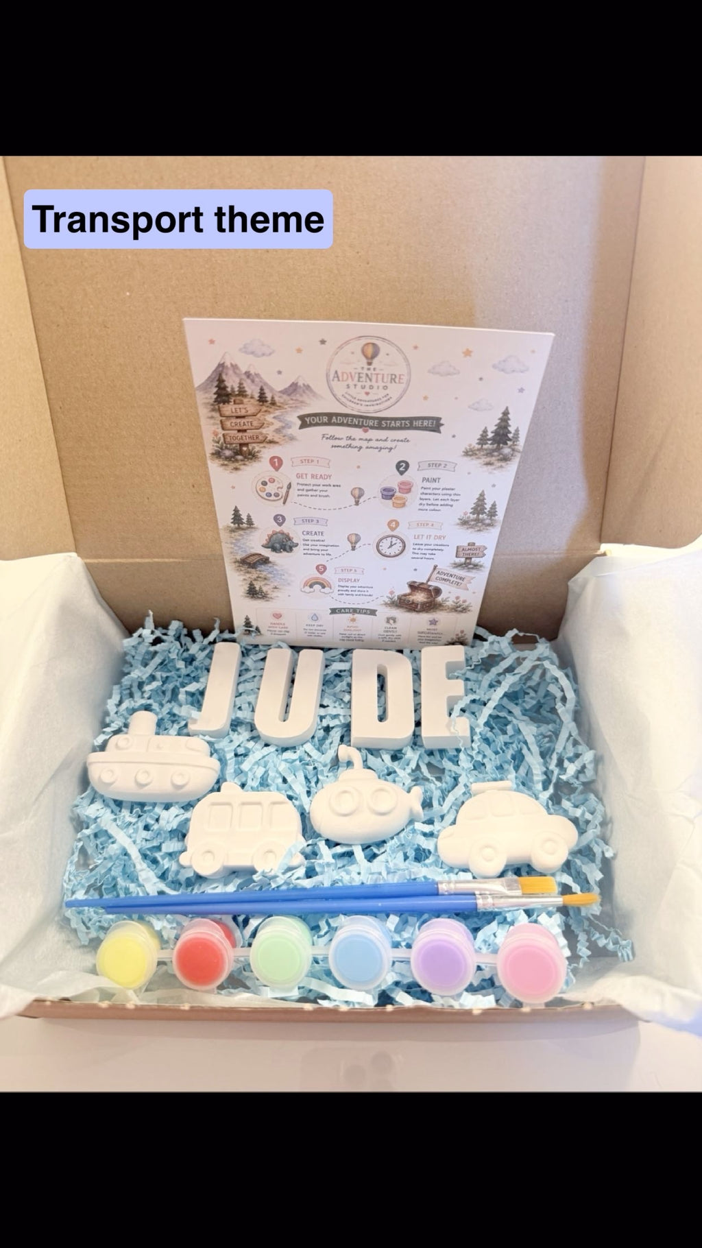 Personalised paint your own transport adventure gift box