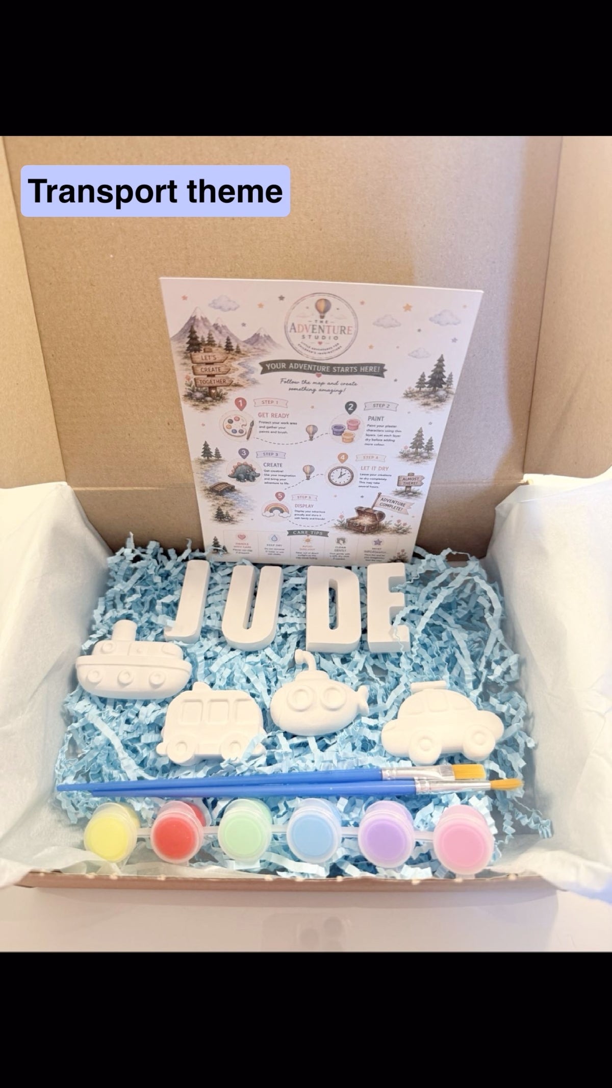 Personalised paint your own transport adventure gift box